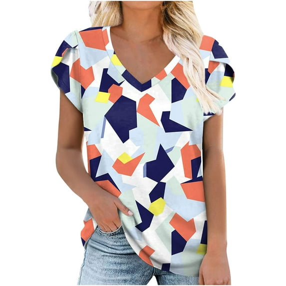Cyber&Monday Deals USSUMA Womens Blouses and Tops Dressy Womens Camoflage Tops V Neck Summer Petal Sleeve Casual Tshirts Loose Fit Summer V Neck Tunics Basic Blouses
