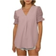 thumbnail image 1 of Cyber&Monday Deals USSUMA Womens Ruffle Short Sleeve V Neck Chiffon Blouses Tops Summer Casual Loose Shirt Tops Cute Tunics Tee, 1 of 8
