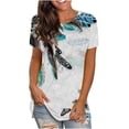 thumbnail image 1 of USSUMA Womens Summer Tops and Blouses Trendy Crewneck Feather Print T-Shirts for Women Dressy Casual Short Sleeve Soft Flowy Graphic Shirt Tunics Plus Beach, 1 of 5