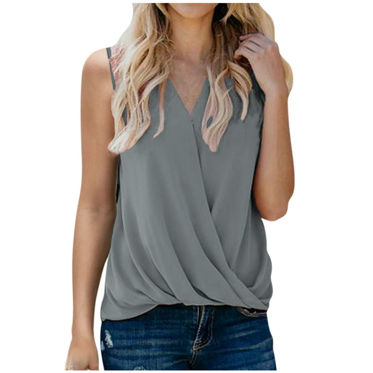 Cyber Monday Deals USSUMA Womens Tops Dressy Casual Summer Womens V Neck Drape Wrap Tank Tops Summer Sleeveless Blouses for Women Dressy Casual Shirts