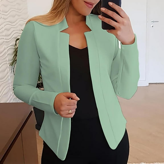 Usmixi Blazer Jackets for Women Suit Cardigan Jackets for Women Plus Size Casual Solid Stand Neck Long Sleeve Coats Office Business Open Front Blazer Coats Tops