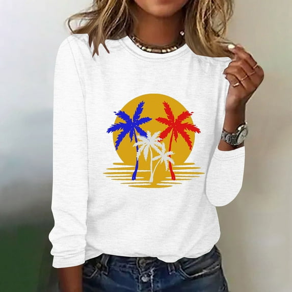 Cyber&Monday Deals Usmixi Clearance Sale Sweatshirt for Women Lightweight Comfy Fall Going out Loose Fashion Ladies Pullover Tops Winter Trendy Setting Sun Print Crewneck Long Sleeve Blouses