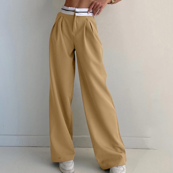 Cyber&Monday Deals Usmixi Clearance Trousers for Women High Waist Pants for Women Fashion Loose Wide Leg Long Dress Pants Ladies Casual Solid Lightweight Trousers Pants with Pocket Under $5