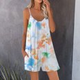 thumbnail image 1 of Usmixi Jumpsuits for Women Dressy Casual Loose Wide Leg Spaghetti Strap Short Jumpsuits Overalls with Pocket Summer V-Neck Sleeveless Tie-Dye Print Mini Formal Rompers Orange m, 1 of 5