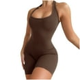 thumbnail image 1 of Usmixi Jumpsuits for Women Dressy Casual Soft Knitted Ribbed Slim Fit Workout Sports Halter Short Jumpsuits Summer Square Neck Sleeveless Solid Mini Formal Rompers Brown l, 1 of 6