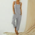thumbnail image 1 of Usmixi Jumpsuits for Women Dressy Casual Solid Soft Cotton Linen Button Strap Long Jumpsuits Overalls with Pocket Summer Round Neck Sleeveless Plain Maxi Formal Rompers Gray s, 1 of 4