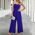 thumbnail image 1 of Usmixi Jumpsuits for Women Dressy Evening Party Sexy Strapless Pleated Wide Leg Empire Waist Jumpsuits Overalls Summer Tube Top Sleeveless Solid Long Formal Rompers Blue m, 1 of 7