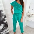 thumbnail image 1 of Usmixi Jumpsuits for Women Dressy Fashion One Shoulder Ruffle Layer Pocket Long Jumpsuits Overalls Summer Slash Neck Short Sleeve Solid Maxi Formal Rompers Green s, 1 of 7