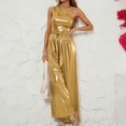 thumbnail image 1 of Usmixi Jumpsuits for Women Dressy Party Club Sexy One Shoulder Sequin Wide Leg Belt Long Jumpsuits Overalls Summer Slash Neck Sleeveless Solid Maxi Formal Rompers Khaki l, 1 of 4