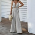thumbnail image 1 of Usmixi Jumpsuits for Women Dressy Sexy Tie Front Hollow out Elastic Waist Wide Leg Halter Strap Jumpsuits Summer V-Neck Sleeveless Solid Long Formal Rompers Gray s, 1 of 4