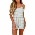 thumbnail image 1 of Usmixi Jumpsuits for Women Fashion Elastic Waist Smocked Spaghetti Strap Short Jumpsuits Overalls Summer Formal Striped Print Round Neck Sleeveless Mini Rompers Gray xl, 1 of 3