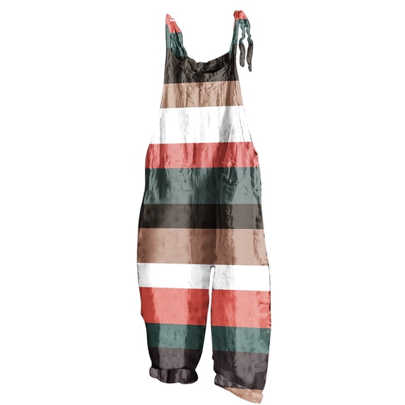 Usmixi Jumpsuits for Women Fashion Loose Wide Leg Adjustable Strap Cotton Linen Pocket Baggy Jumpsuits Overalls Summer Formal Striped Print Crewneck Sleeveless Long Rompers Red s