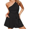 thumbnail image 1 of Usmixi Jumpsuits for Women Fashion One Shoulder Loose Smocked Wide Leg Short Jumpsuits Overalls with Belt Summer Formal Solid Slash Neck Sleeveless Mini Rompers Black m, 1 of 6