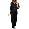 thumbnail image 1 of Cyber&Monday Deals Usmixi Lounge Set for Women 2 Piece Outfits for Women Knitted Button Lapel Shirt Jacket and Wide Leg Long Pant Matching Set Casual Solid Coat 2 Piece Set with Pocket Holiday Deals, 1 of 6