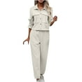 thumbnail image 1 of Cyber&Monday Deals Usmixi Lounge Set for Women 2 Piece Outfits for Women Knitted Button Lapel Shirt Jacket and Wide Leg Long Pant Matching Set Casual Solid Coat 2 Piece Set with Pocket Holiday Deals, 1 of 6