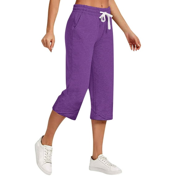 Wycnly Capris for Women Capri Pants for Women Casual Summer Cotton Linen Plus Size Straight Leg Cropped Pants Solid Drawstring High Waist Leisure Wear Pocket 3/4 Pants