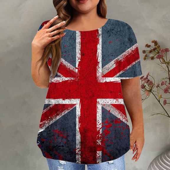 Usmixi Shirts for Women 4th of July Fashion Plus Size Patriotic Tunic Tee Tops Summer Trendy Independence Day Graphics Short Sleeve Crewneck Ladies Blouses Wine l