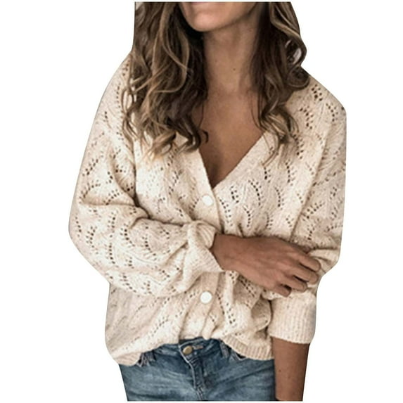 Usmixi Sweater Coat for Women Winter Womens Hollow out Sweater Cardigan Fall Long Sleeve Lightweight Knitted Sweater Coat Casual Solid Button Down Loose Outerwear Weekly