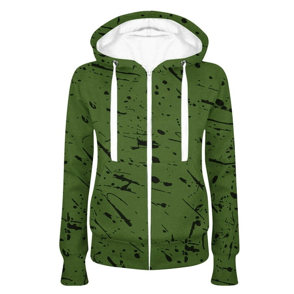 Usmixi Sweatshirt Coats for Women Hooded Sweatshirts Coats for Women Winter Long Sleeve Front Zipper Jackets Fashion Camouflage Drawstring Outwear with Pockets