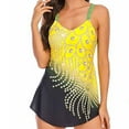 thumbnail image 1 of Usmixi Womens Tankini Swimsuits High Waist Tummy Control Plus Size 2 Pieces Swimsuits Bathing Suits Sleeveless V-Neck Feather Print Swimwear Yellow XL Up to 65% off, 1 of 3