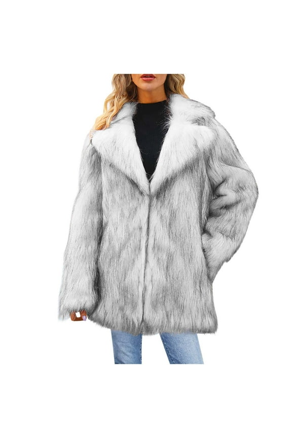 Usmixi Faux Fur Coat for Women Fluffy Plush Coats for Women Plus Size Long Sleeve Lapel Open Front Jacket Casual Cozy Soft Fuzzy Fleece Outerwear Winter Faux Fur Coat