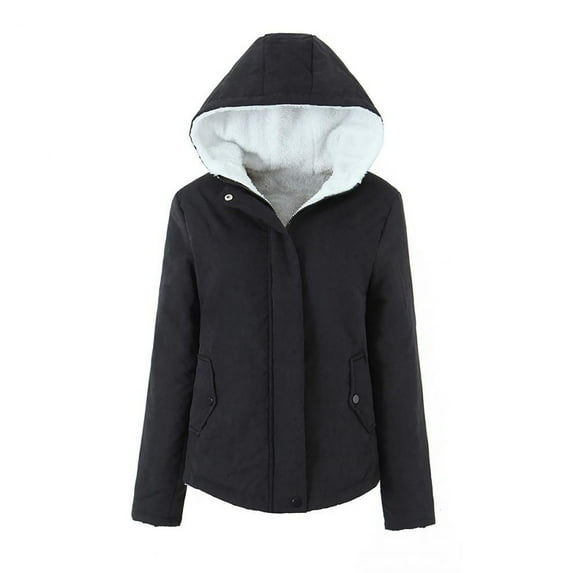 Usmixi 2025 Parka Coat for Women Winter Fleece Lined Jacket for Women Long Sleeve Winter Warm Thickened Plush Hooded Coat Casual Pocket Solid Button Puffer Cotton Outwear Weekly