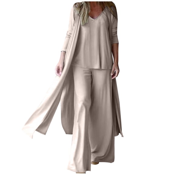Usmixi Womens Lounge Set Womens 3 Piece Sets Fall Casual Solid Lightweight Plus Size Cardigan Shirt and Wide Leg Pant Outfit Sets Long Sleeve Ladies Loungewear Sets