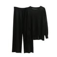 thumbnail image 1 of Usmixi Womens Lounge Set Womens Pajamas Sets Casual Solid Lightweight Long Sleeve Pullover Wide Leg Pant Suits Ladies Loungewear Sets Homewear Two Piece Outfits, 1 of 3