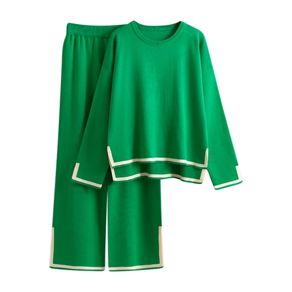 Usmixi Womens Lounge Set Womens Pajamas Sets Fashion Irregualr Hem Slit Long Sleeve Pullover Sweater Wide Leg Pant Sets Ladies Homewear Sleepwear 2 Piece Outfits