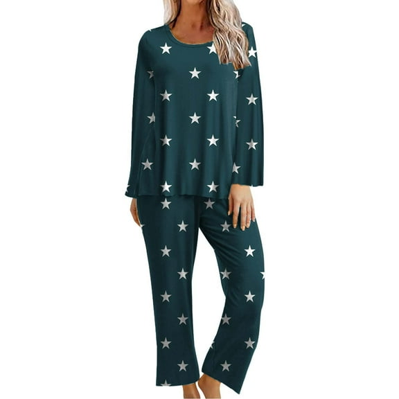 Pajama Set for Women Womens Sleepwear 2 Piece Sets Fashion Star Print Lightweight Long Sleeve Pullover and Pant Lounge Sets Homewear Pajamas Sets with Pocket Under $10
