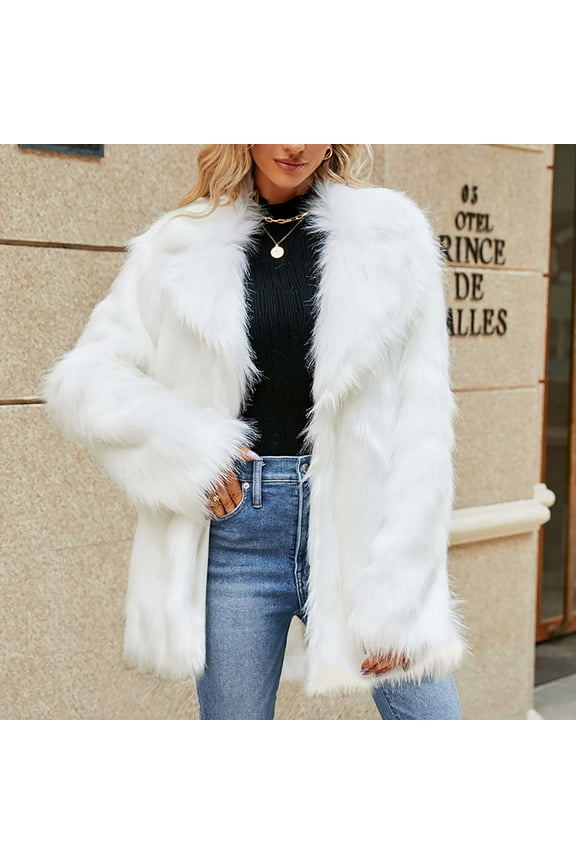 Usmixi Womens Winter Faux Fur Coat Fluffy Plush Coats for Women Plus Size Long Sleeve Lapel Open Front Jacket Casual Cozy Soft Fuzzy Fleece Outerwear Faux Fur Coat