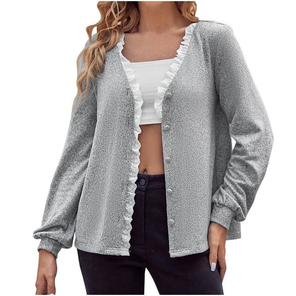Winter Fleece Coat for Women Shirts Coat for Women Elegant Lace Patchwork Button Down Cardigan Coats Long Sleeve Casual Solid Fall Sweater Outwear Casual Fleece Coat