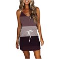thumbnail image 1 of Cyber&Monday Deals Women Summer Pocket Dresses Casual V Neck Sleeveless Spaghetti Strap Striped Short Dress Drawstring Mini Dress, 1 of 5