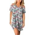thumbnail image 1 of Cyber&Monday Deals Women's Casual Dresses A Line Swing Cold Shoulder Short Sleeves Summer Beach Mini Dress Floral V Neck Sundresses, 1 of 5