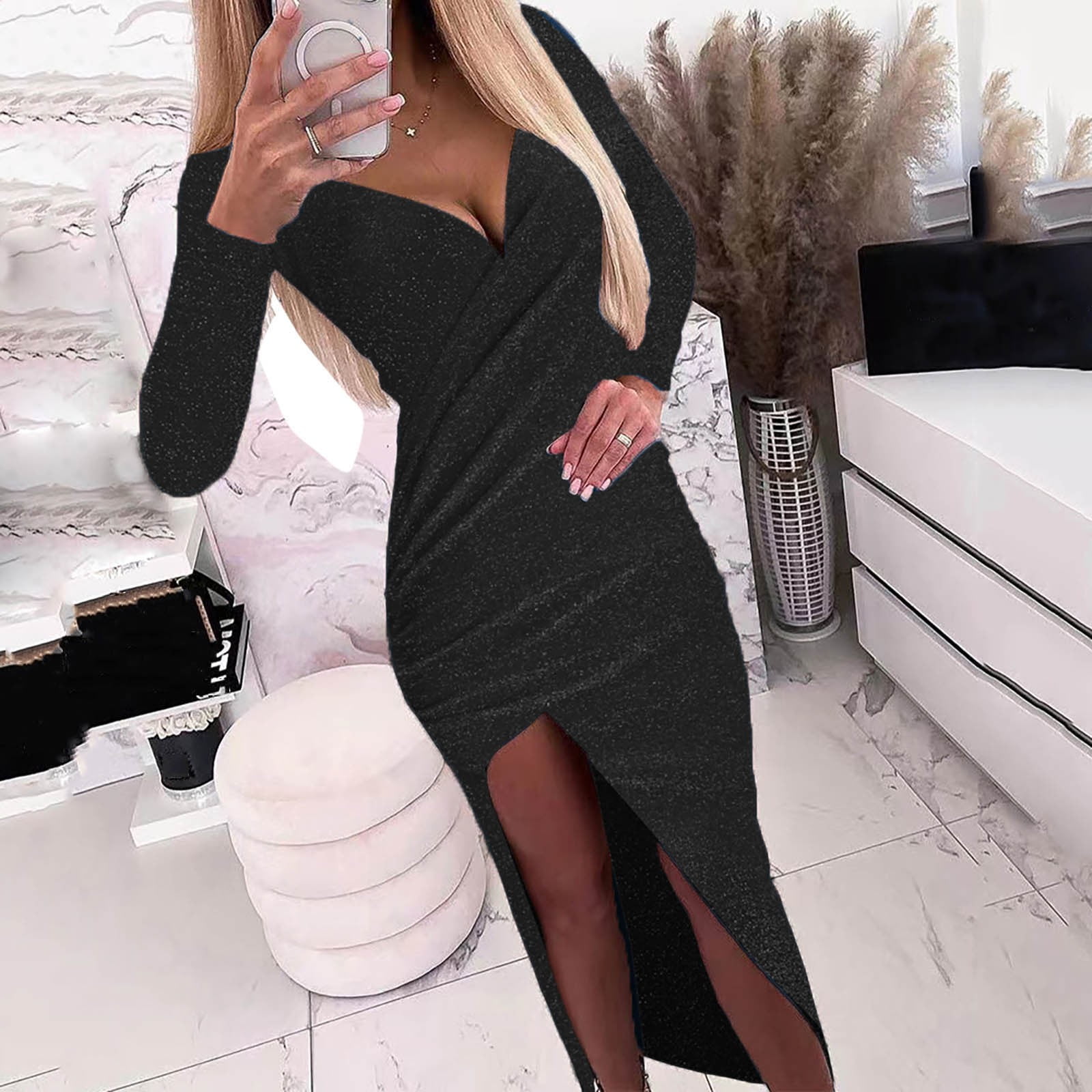 Cyber and Monday Deals Womens Long Sleeve Dress Wedding Guest Casual