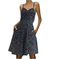 thumbnail image 1 of Cyber&Monday Deals Womens Summer Casual Beach Dresses Spaghetti Strap Backless Sun Dress Midi Floral Sleeveless Dress with Pockets, 1 of 6