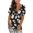 thumbnail image 1 of Cyber&Monday Deals Womens Tops Summer 2022,Summer Floral Tops for Women Classic V Neck Tshirts Short Sleeve Cute Tops Casual Loose Tunics Blouse, 1 of 6