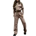 thumbnail image 1 of Womens Tracksuits Set Womens Cargo Pant 2 Piece Outfit Drawstring Full Zip Cropped Work Jacket and Drawstring Long Pant Lounge Sets Casual Pocket Solid Sweatsuit Set, 1 of 7