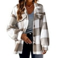 thumbnail image 1 of Womens Winter Woolen Jacket Womens Fleece Jacket Plus Size Fashion Plaid Button Lapel Plush Shirts Coat Long Sleeve Soft Fuzzy Furry Shacket Outwear 2023 Woolen Jacket, 1 of 4