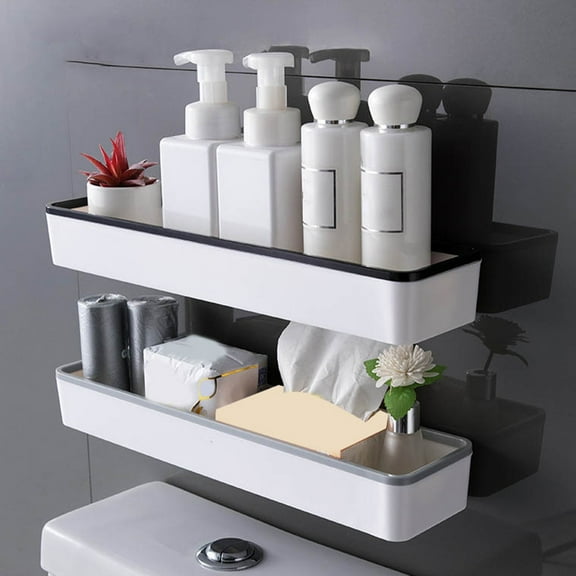 kkbbma Bathroom Storage Shelf Bathroom Toilet Shelf Upper Wall Mounted Non-Punch Storage Washroom Shelf Long Lasting Load Bearing Widened Design