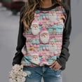 thumbnail image 1 of Cyber and Monday Deals pimelu Christmas Sweater Clearance Christmas Shirts for Women Cute Cartoon Santa Claus Print Color Block Pullover Tops Girls Long Raglan Sleeve Crewneck Sweatshirt, 1 of 3