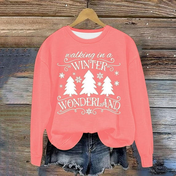 Cyber&Monday Deals pimelu Christmas Sweater Clearance Trendy Letter Print Christmas Shirts Women Fashion Christmas Graphics Sweatshirt Plus Size Round Neck Long Sleeve Ladies Pullover Tops