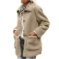 thumbnail image 1 of Cyber&Monday Deals yoeyez Women's Winter Faux Fur Coats Long Sleeve Lapel Button Down Pockets Fleece Sherpa Jacket Casual Trendy Outerwear Khaki Large, 1 of 5