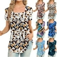thumbnail image 1 of Cyber_Monday Dress Shirts for Women, Women's Short Sleeve Tunic Shirt Pleated Mesh Blouses Summer Floral Tops Square Collar Loose Pleated Blouse Tunic Tops to Wear with Leggings # Outlet Sale #4, 1 of 6