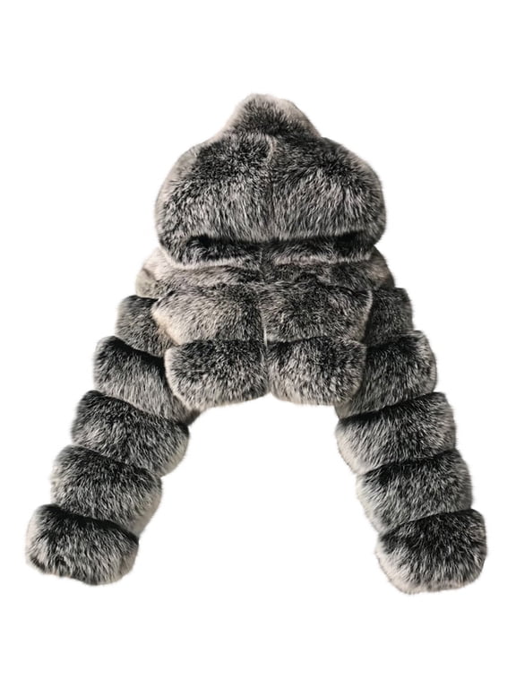 Cyber,Monday Sale Clearance Womens Clothing Under 10 Fayshow0 Women Short Faux Hooded Warm Furry Splicing Jacket Long Sleeve Outerwear,Dark Gray S