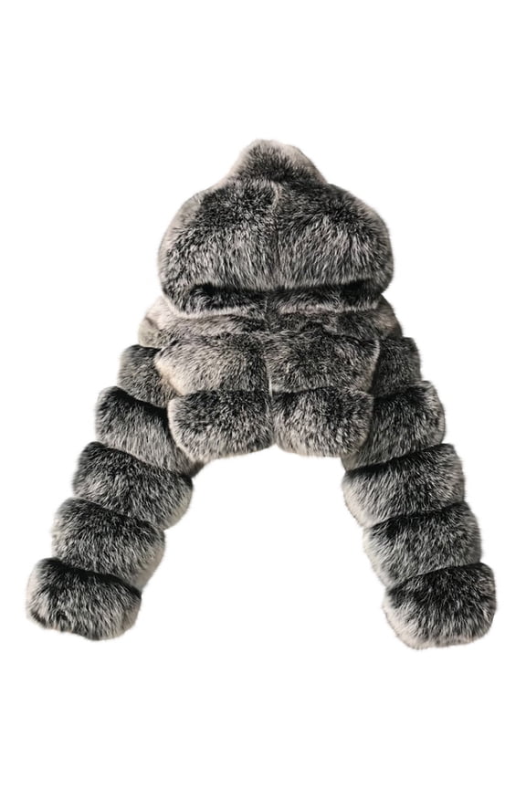 Cyber,Monday Sale Clearance Womens Clothing Under 10 Fayshow0 Women Short Faux Hooded Warm Furry Splicing Jacket Long Sleeve Outerwear,Dark Gray S