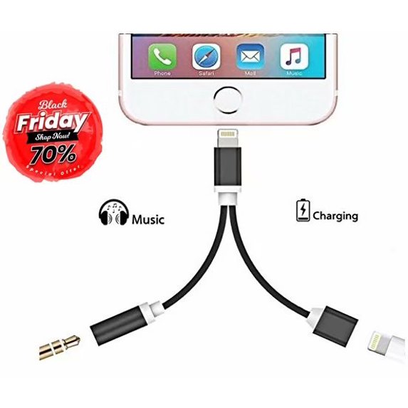 Black Friday Clearance!!!for iPhone 3.5mm Headphone Jack Adapter Aux Adapter 2 in 1 Accessories Splitter Adaptor Charger Cables & Audio Connector Support All iOS