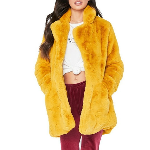 Cyber*Monday on Sale ChaoHeng Fall Coats for Women 2025 Women's Faux Rabbit Fur Jacket,Soft Plush Shirt Collar Coat with Pockets
