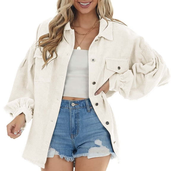 Cyber*Monday on Sale ChaoHeng Plus Size Winter Clothes for Women Women's Solid Color Shirt Jacket,Long Sleeve Oversized Top with Pockets