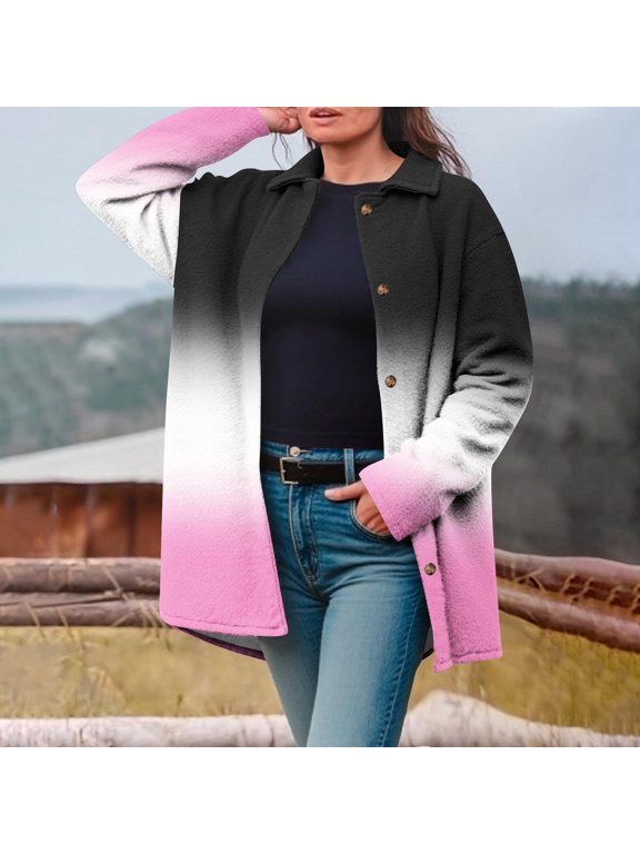 Cyber*Monday on Sale ChaoHeng Womens Winter Coats Women's Printed Plush Jacket,Button Front Soft Fleece Lined Winter Coat